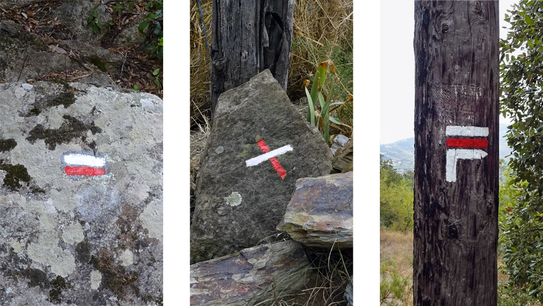 Le balisage blanc et rouge du GR10, les différents signes